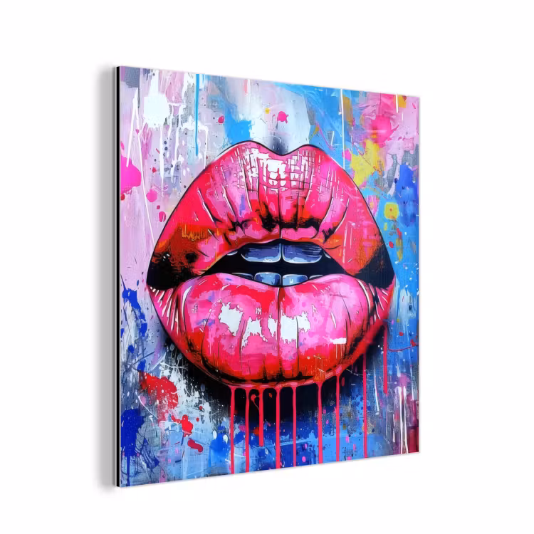 Graffiti - Lippen - Felroze - Geschilderd aluminium wit klein -3d