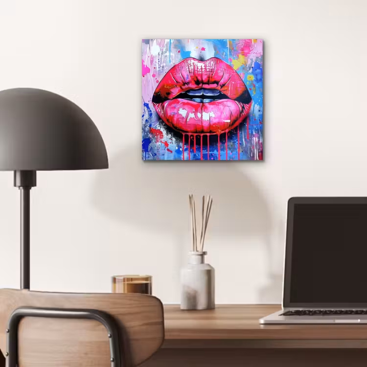 Graffiti - Lippen - Felroze - Geschilderd aluminium wit klein -sfeer5