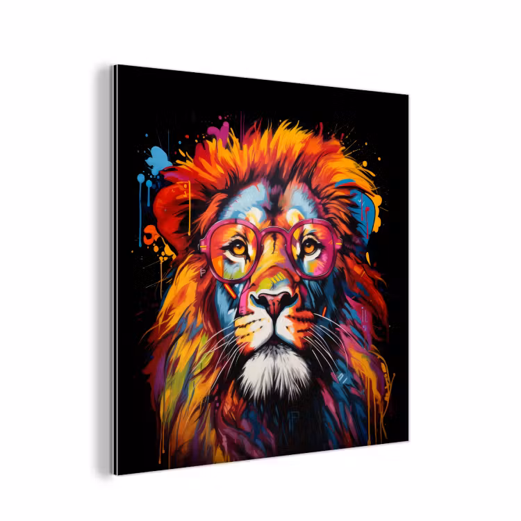 Graffiti - Leeuw - Bril - Zwart aluminium wit klein -3d