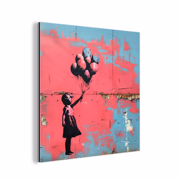 Graffiti - Meisje - Ballon - Banksy - Street art aluminium wit klein -3d