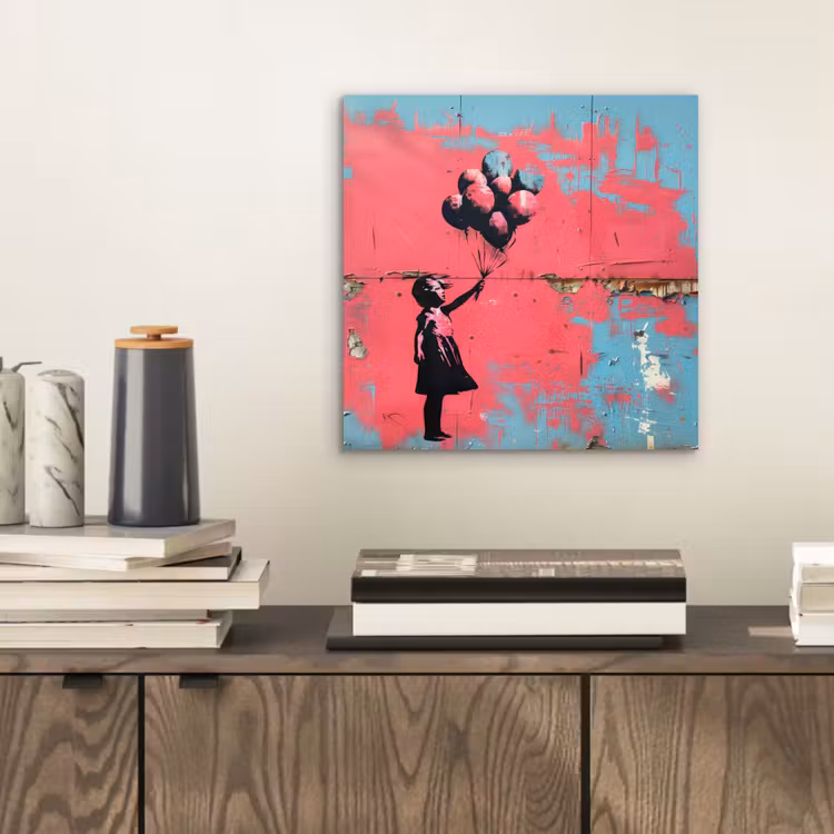 Graffiti - Meisje - Ballon - Banksy - Street art aluminium wit klein -sfeer1