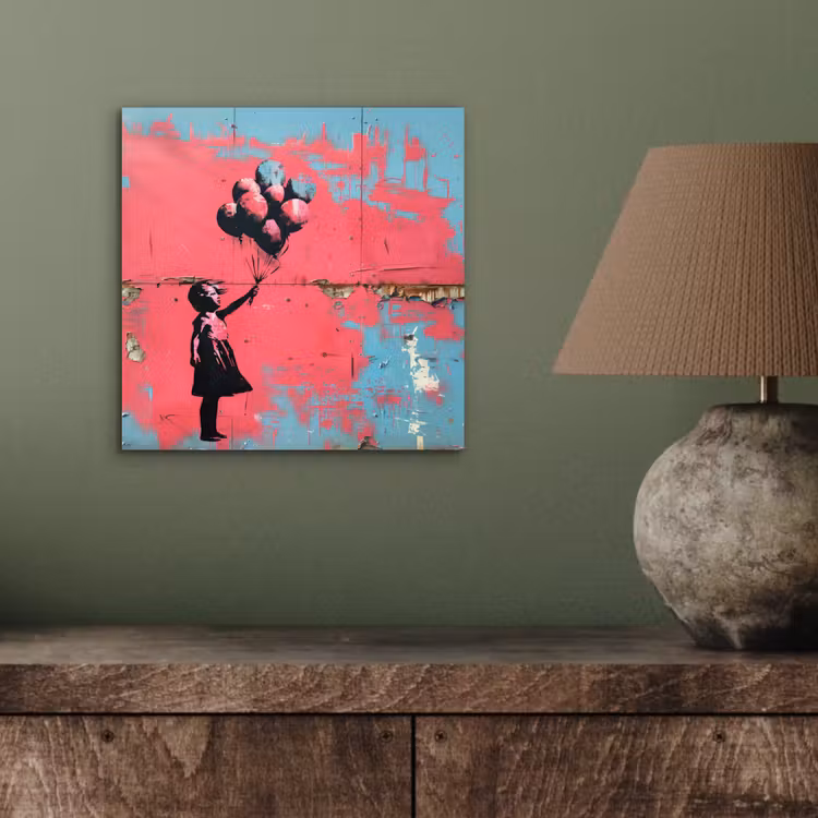 Graffiti - Meisje - Ballon - Banksy - Street art aluminium wit klein -sfeer2