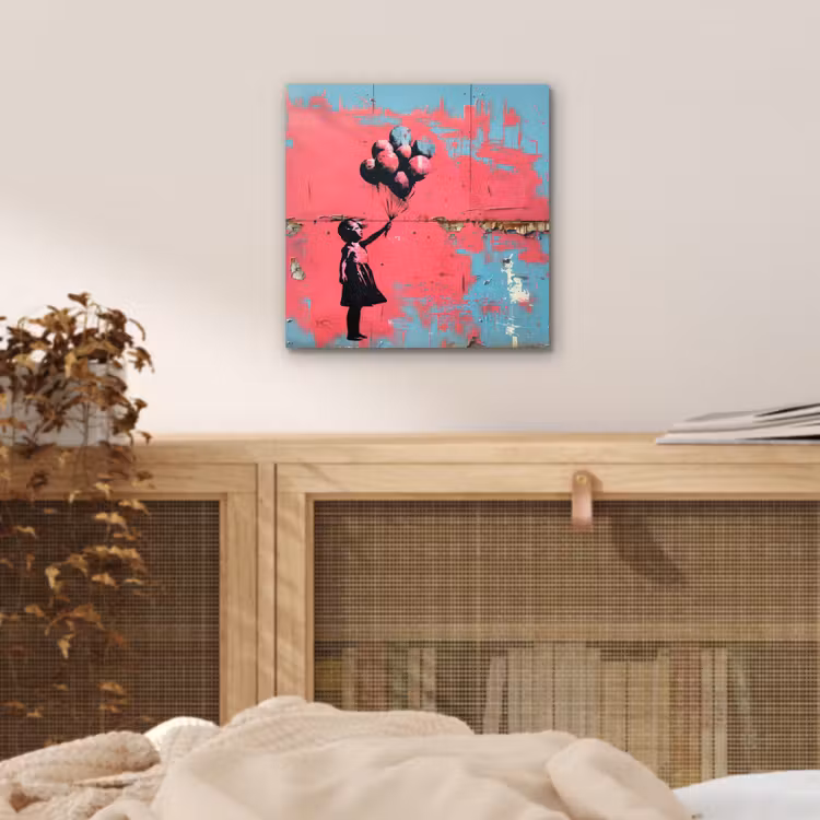 Graffiti - Meisje - Ballon - Banksy - Street art aluminium wit klein -sfeer3