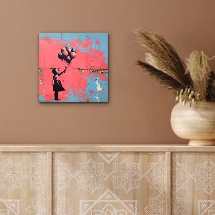 Graffiti - Meisje - Ballon - Banksy - Street art aluminium wit klein -sfeer4