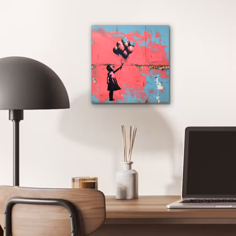 Graffiti - Meisje - Ballon - Banksy - Street art aluminium wit klein -sfeer5