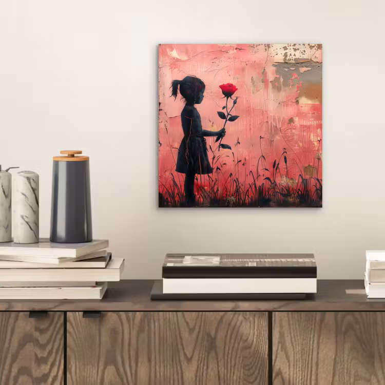 Graffiti - Meisje - Roze - Street art - Roos - Banksy aluminium wit klein -sfeer1