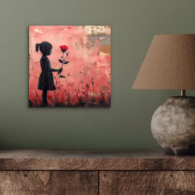 Graffiti - Meisje - Roze - Street art - Roos - Banksy aluminium wit klein -sfeer2