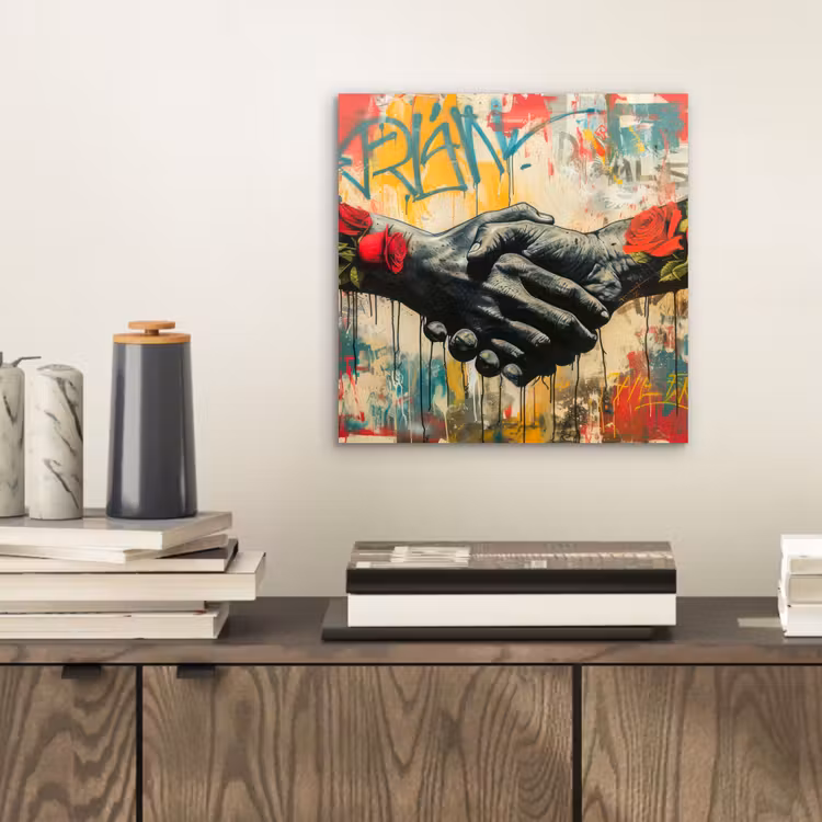 Graffiti - Rozen - Handen - Street art - Banksy aluminium wit klein -sfeer1