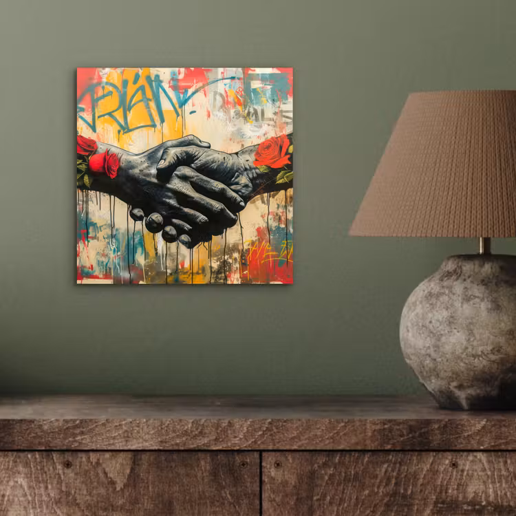 Graffiti - Rozen - Handen - Street art - Banksy aluminium wit klein -sfeer2
