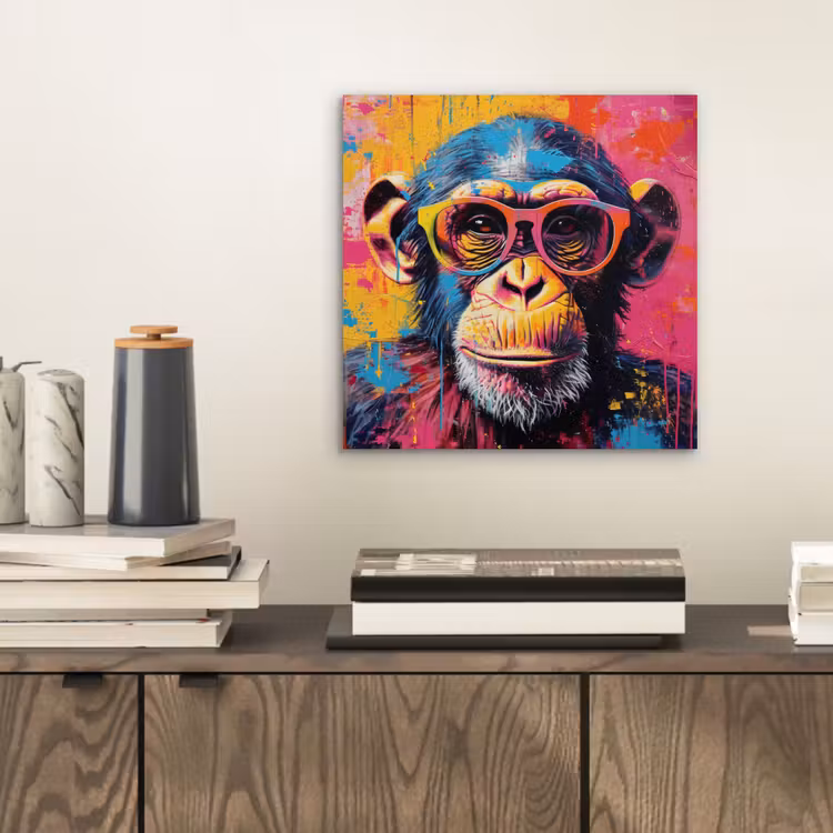 Graffiti - Chimpansee - Aap - Bril - Kleurrijk aluminium wit klein -sfeer1