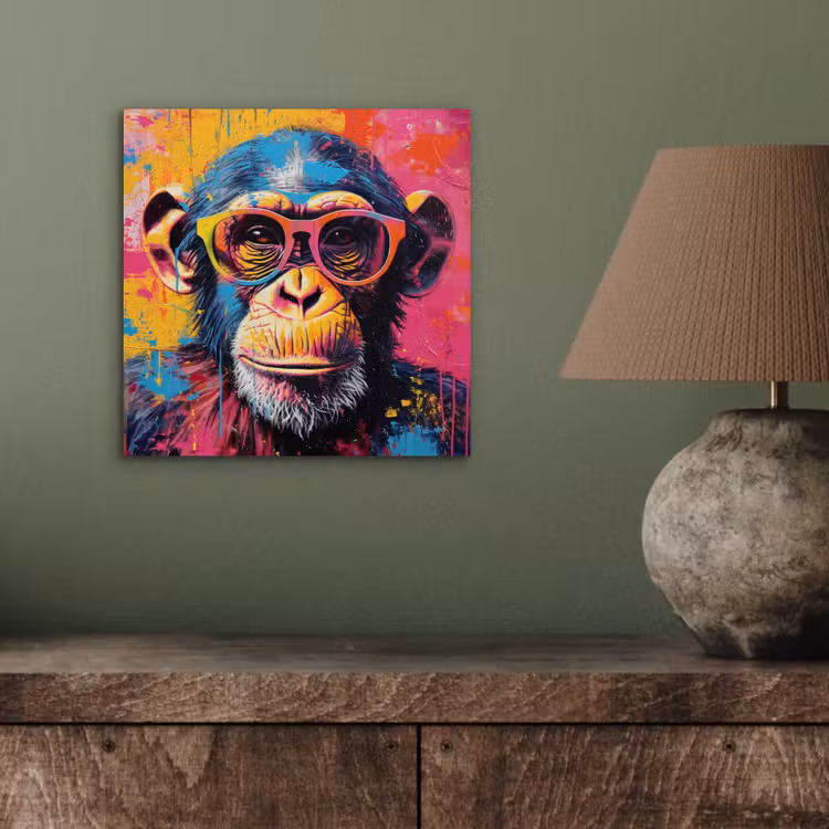 Graffiti - Chimpansee - Aap - Bril - Kleurrijk aluminium wit klein -sfeer2