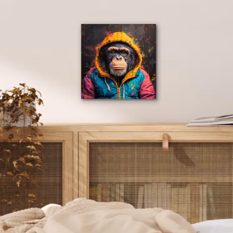 Graffiti - Chimpansee - Jas - Aap - Verf aluminium wit klein -sfeer3