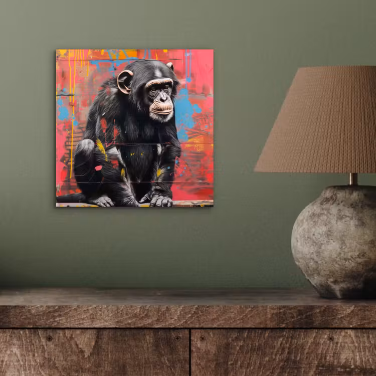 Graffiti - Chimpansee - Dieren - Street art - Banksy aluminium wit klein -sfeer2