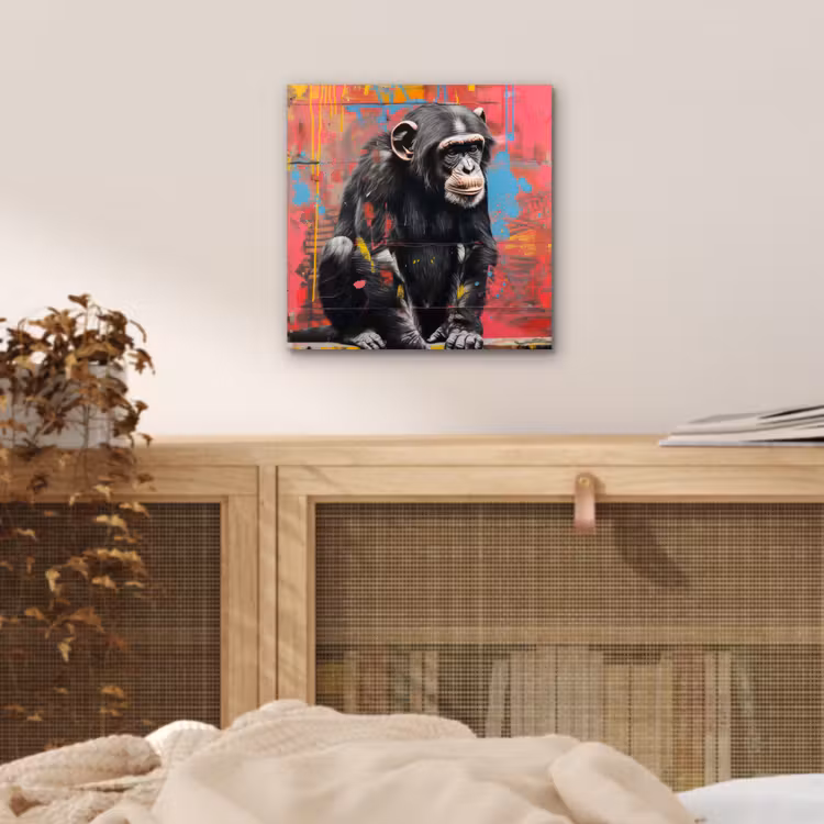 Graffiti - Chimpansee - Dieren - Street art - Banksy aluminium wit klein -sfeer3