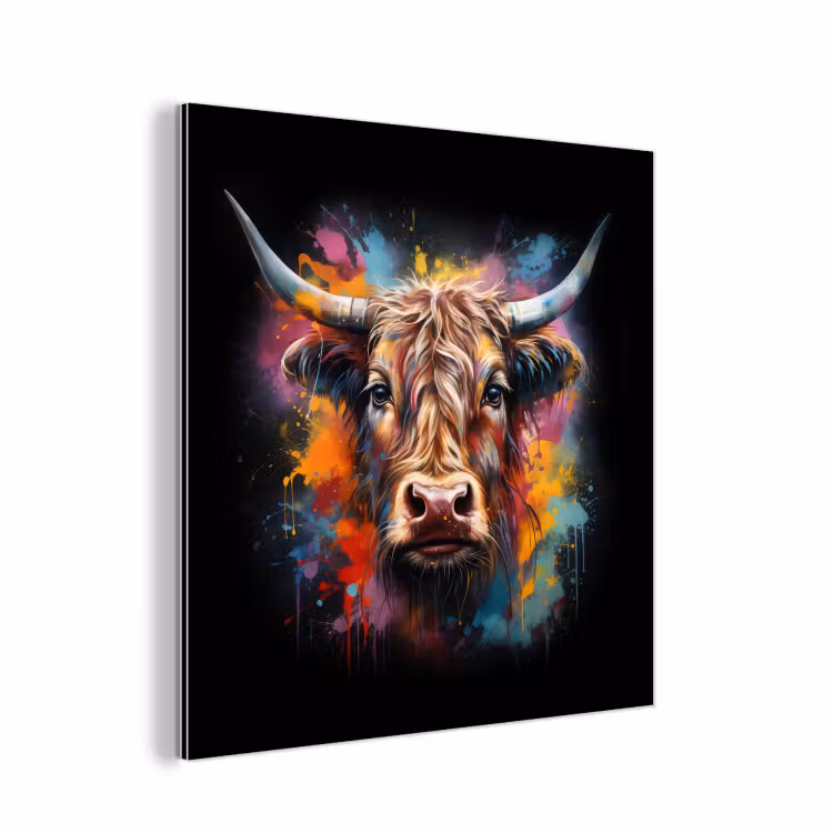 Graffiti - Schotse hooglander - Zwart - Koe aluminium wit klein -3d