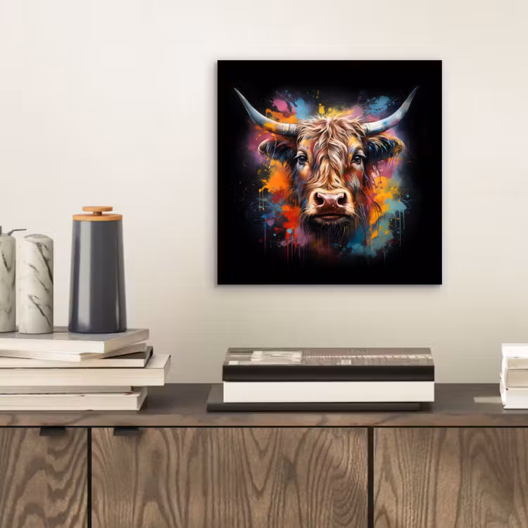 Graffiti - Schotse hooglander - Zwart - Koe aluminium wit klein -sfeer1