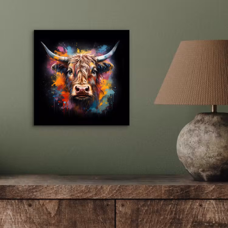 Graffiti - Schotse hooglander - Zwart - Koe aluminium wit klein -sfeer2
