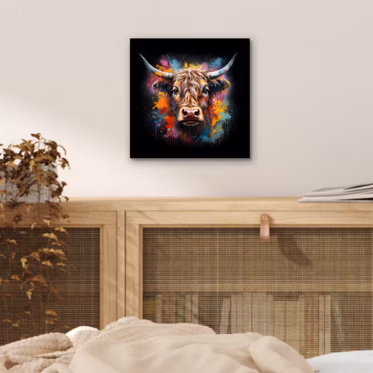 Graffiti - Schotse hooglander - Zwart - Koe aluminium wit klein -sfeer3