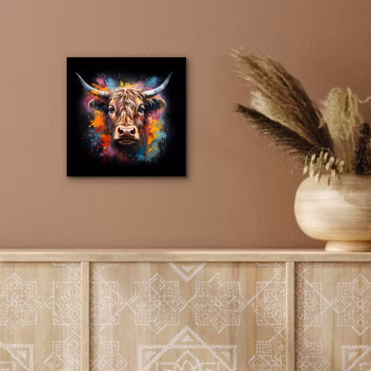 Graffiti - Schotse hooglander - Zwart - Koe aluminium wit klein -sfeer4