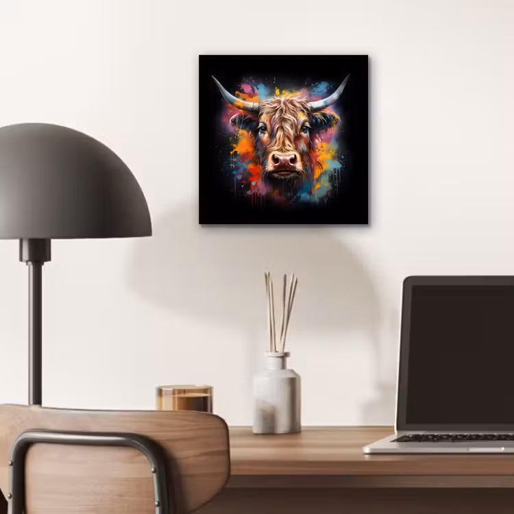 Graffiti - Schotse hooglander - Zwart - Koe aluminium wit klein -sfeer5