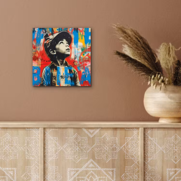 Graffiti - Vintage - Jongen - Street art - Neon - Banksy aluminium wit klein -sfeer4
