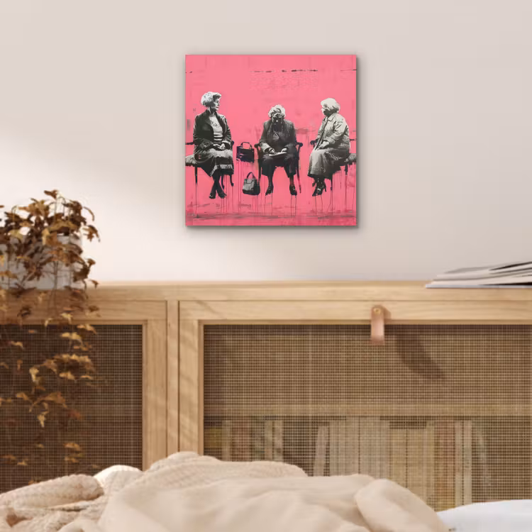 Graffiti - Vintage - Zwart - Street art - Roze - Banksy aluminium wit klein -sfeer3