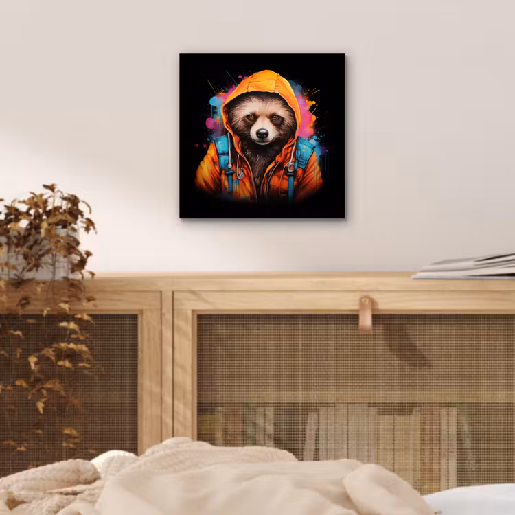 Graffiti - Wasbeer - Jas - Zwart aluminium wit klein -sfeer3