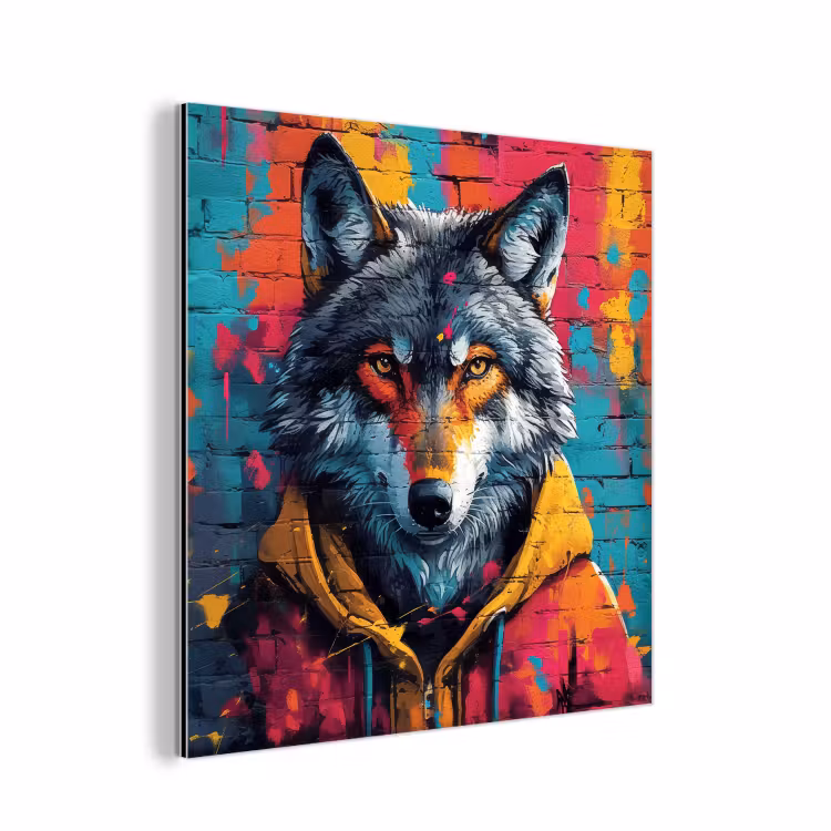 Graffiti - Wolf - Street art - Blauw aluminium wit klein -3d