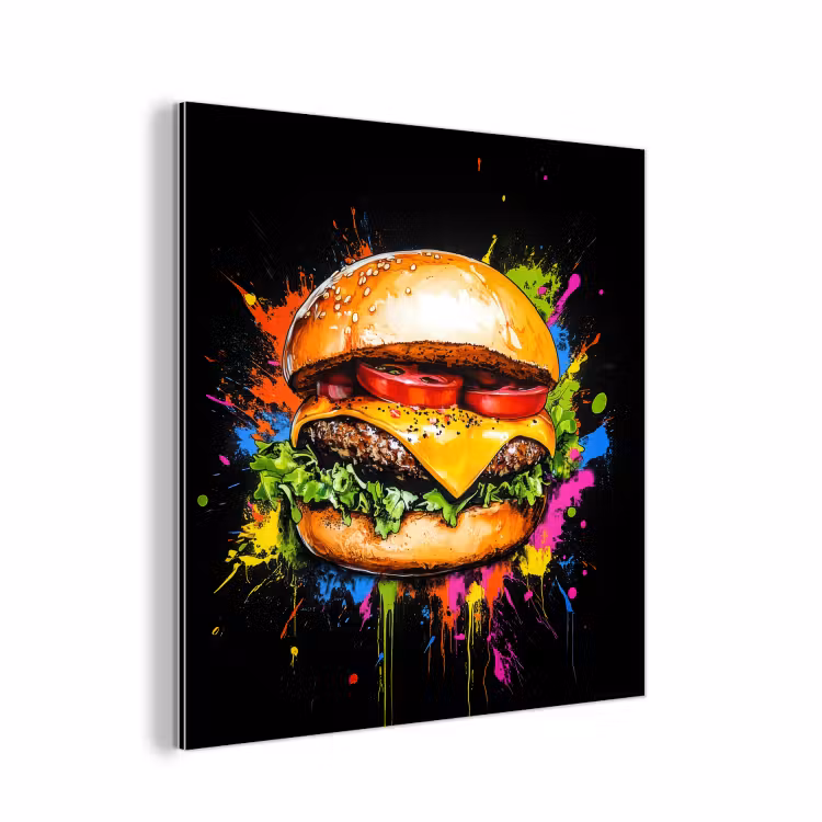 Hamburger - Graffiti - Verf - Kleurrijk - Eten - Abstract aluminium wit klein -3d