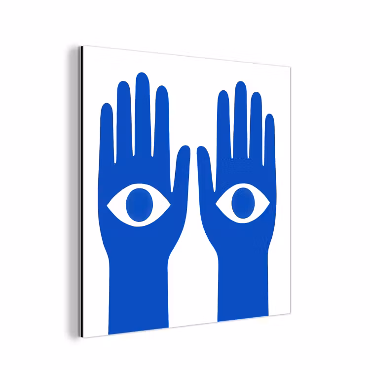 Handen - Twee - Ogen - Blauw aluminium wit klein -3d