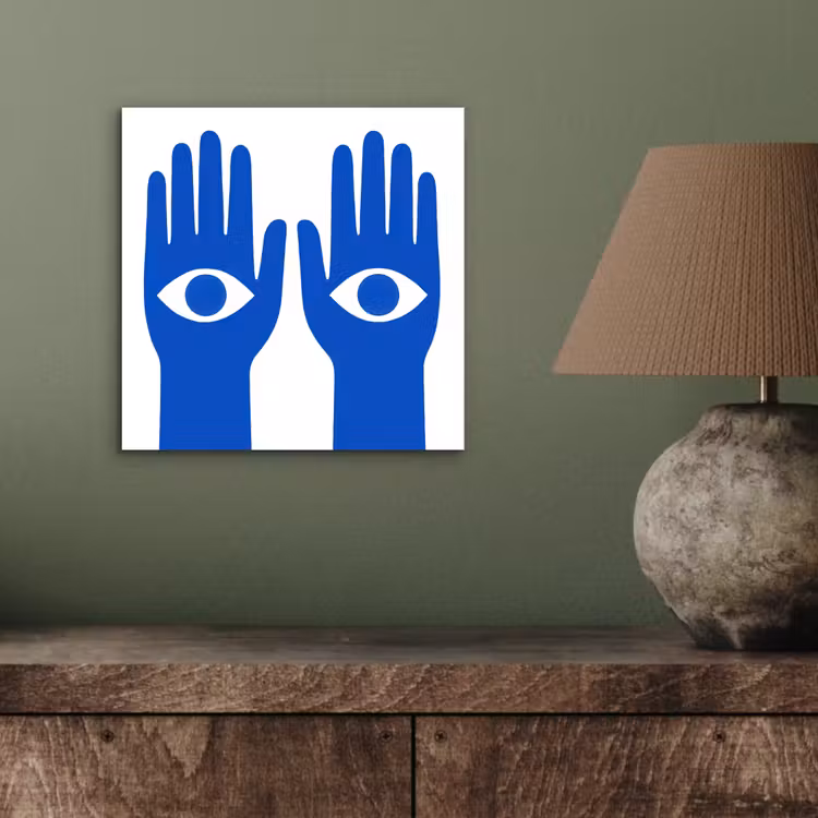 Handen - Twee - Ogen - Blauw aluminium wit klein -sfeer2