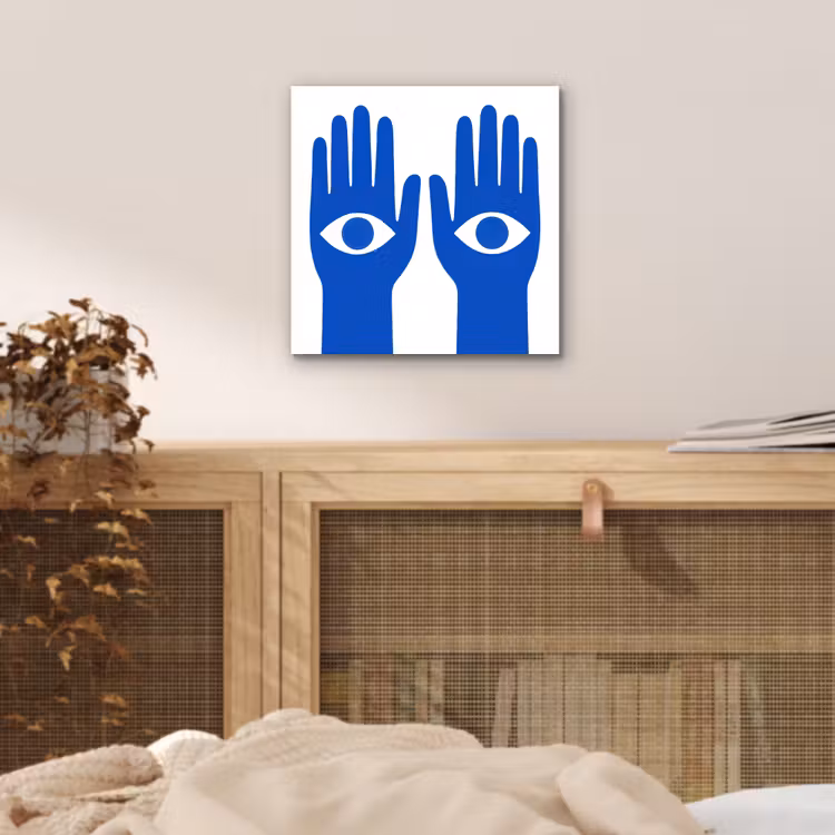 Handen - Twee - Ogen - Blauw aluminium wit klein -sfeer3