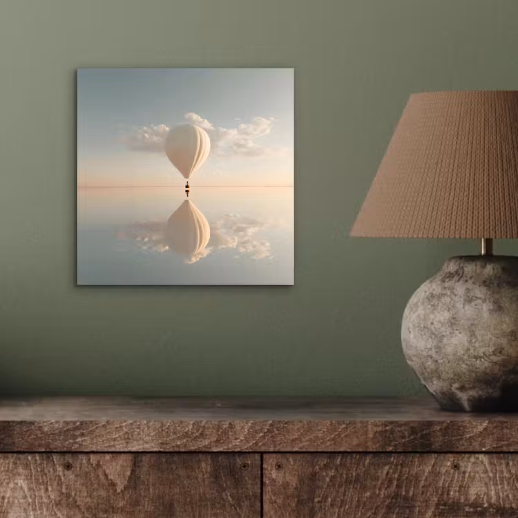 Luchtballon - Wolken - Water - Blauw aluminium wit klein -sfeer2