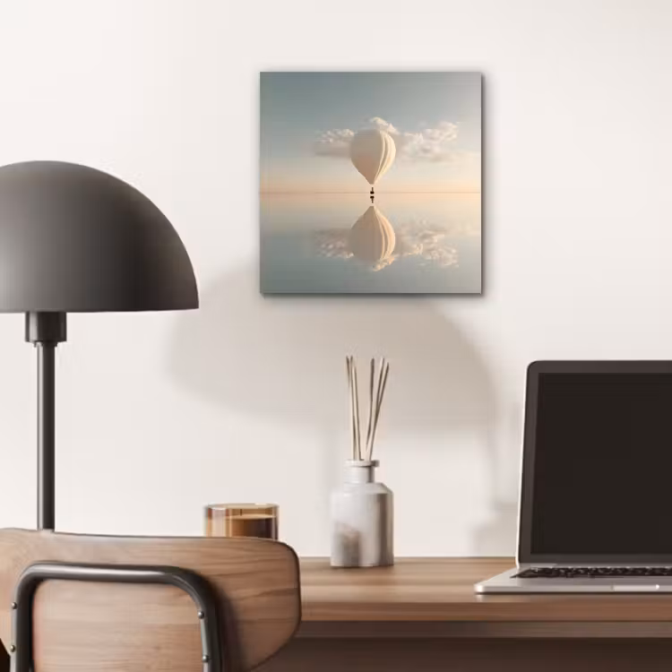 Luchtballon - Wolken - Water - Blauw aluminium wit klein -sfeer5