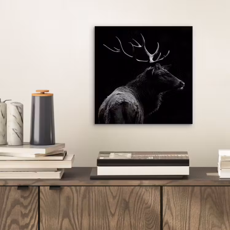 Hert - Zwart - Portret - Gewei - Dieren aluminium wit klein -sfeer1