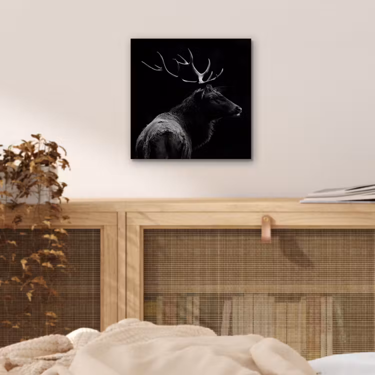 Hert - Zwart - Portret - Gewei - Dieren aluminium wit klein -sfeer3