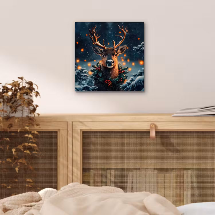 Hert - Kerst - Winter - Sneeuw - Kerstkrans aluminium wit klein -sfeer3