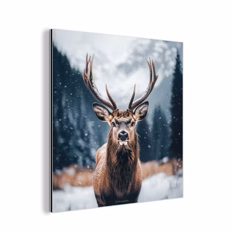 Hert - Winter - Hertenkop - Sneeuw - Gewei aluminium wit klein -3d