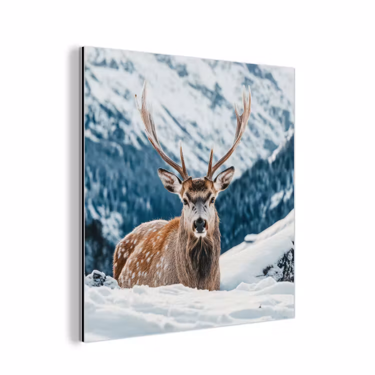 Hert - Landschap - Winter - Natuur - Dieren - Bergen aluminium wit klein -3d