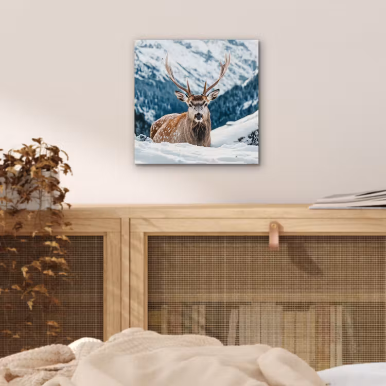 Hert - Landschap - Winter - Natuur - Dieren - Bergen aluminium wit klein -sfeer3