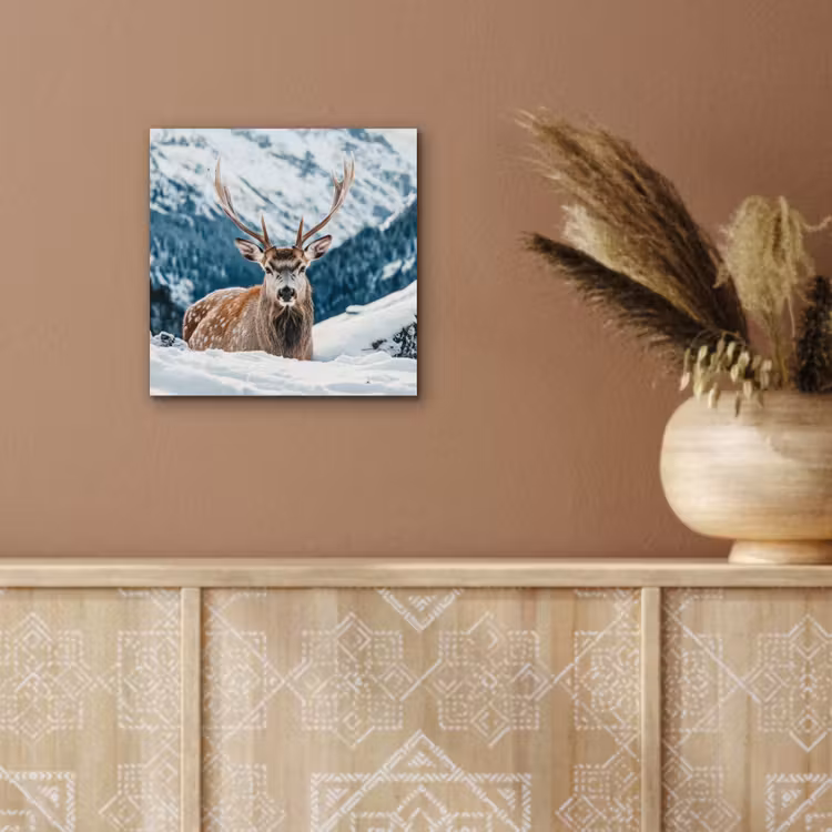 Hert - Landschap - Winter - Natuur - Dieren - Bergen aluminium wit klein -sfeer4