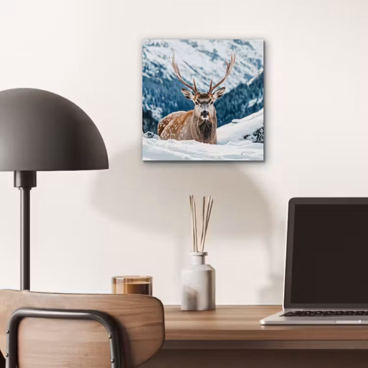 Hert - Landschap - Winter - Natuur - Dieren - Bergen aluminium wit klein -sfeer5