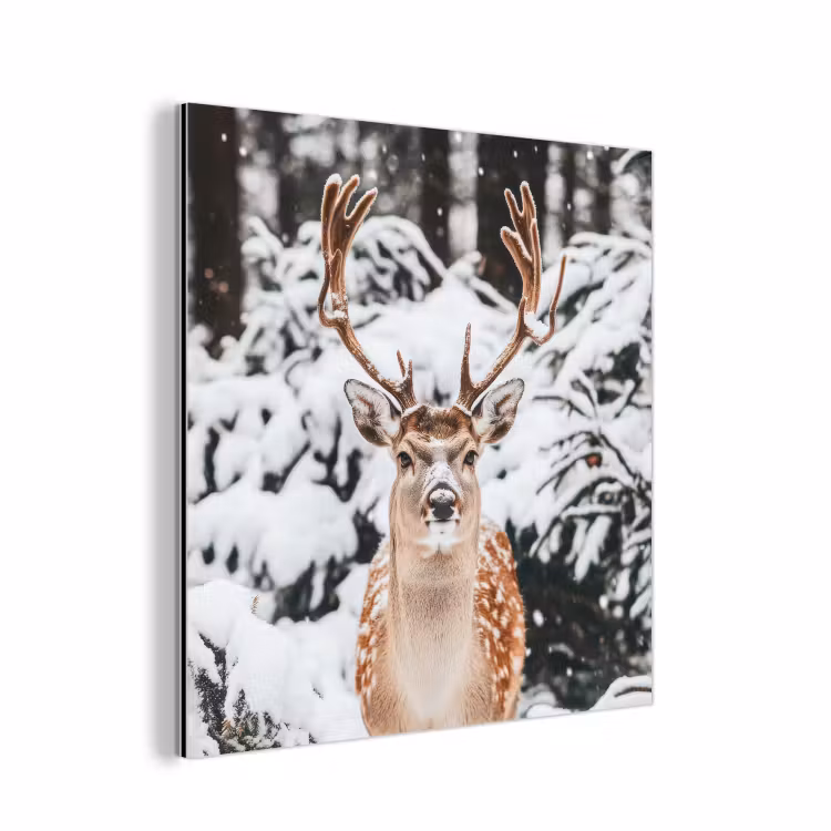 Hert - Sneeuw - Winter - Bos - Dieren aluminium wit klein -3d