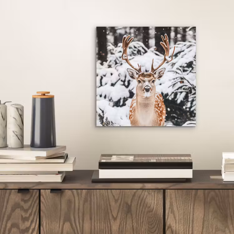 Hert - Sneeuw - Winter - Bos - Dieren aluminium wit klein -sfeer1