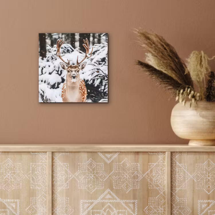 Hert - Sneeuw - Winter - Bos - Dieren aluminium wit klein -sfeer4