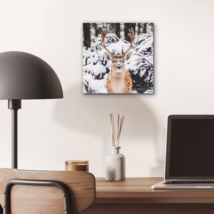 Hert - Sneeuw - Winter - Bos - Dieren aluminium wit klein -sfeer5