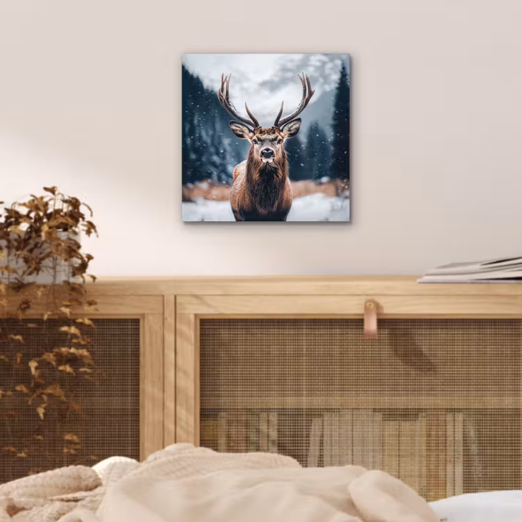 Hert - Dieren - Landschap - Winter - Sneeuw aluminium wit klein -sfeer3