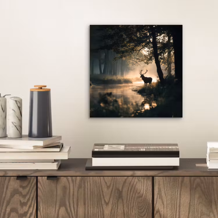 Hert - Bosbeek - Mystiek aluminium wit klein -sfeer1