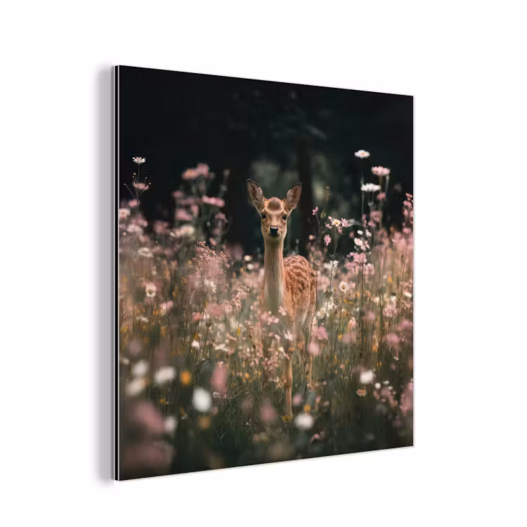 Hert - Wilde bloemen - Bos aluminium wit klein -3d