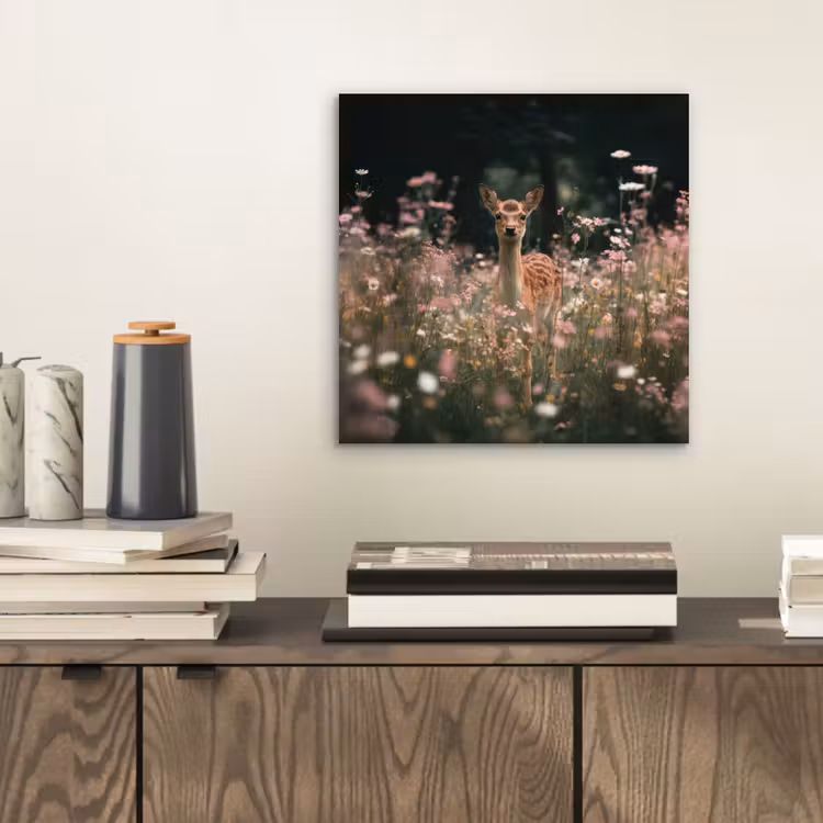 Hert - Wilde bloemen - Bos aluminium wit klein -sfeer1